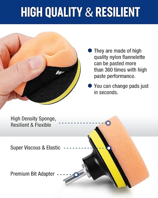 WORKPRO 3 Inch Drill Buffing Pad Kit - 11 Pcs Car Foam Polishing Pads Set, Drill Buffer Polisher Attachment Buffing Kit for Car Polishing, Waxing, Sealing Glaze