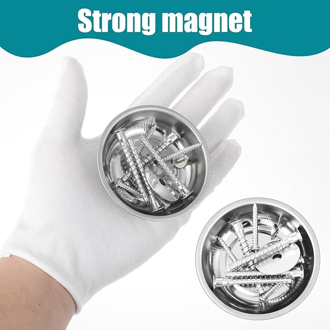 8 Pack 3 Inches 4 Inches Round Magnetic Tray, Stainless Steel Magnetic Bowl, Round Magnetic Parts Tray for Pins, Screws, Bolts, Nuts, Small Parts