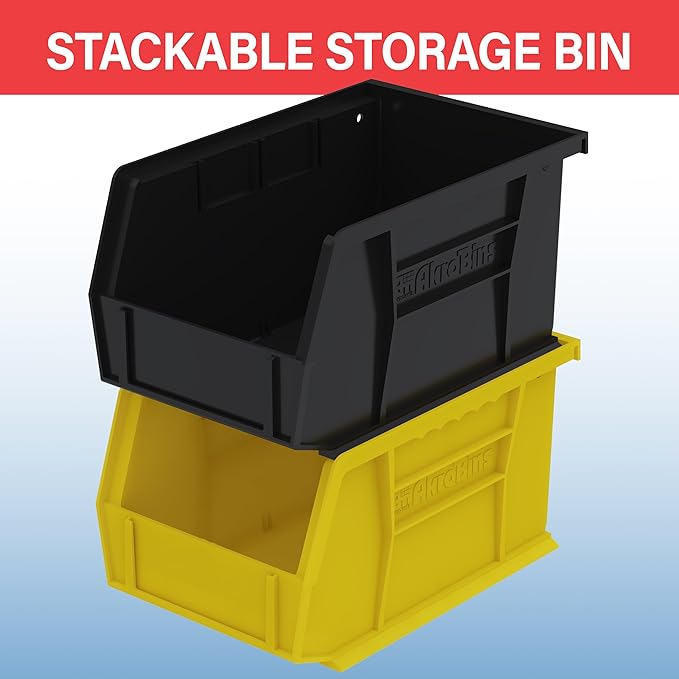 Akro-Mils 30237 AkroBins Plastic Storage Bins, Space-Saving Stackable Bins for Garage, Pantry, Craft Organization, 9" x 6" x 5", Yellow, 12-Pack