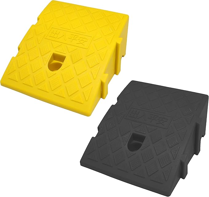 YYDS Curb Ramps,Plastic Lightweight Curb Ramp -2pcs,Protable Threshold Ramps,19.5" L x 10.5" W Driveway Ramps with Slots for Lawn mowers, Wheelchairs, Bikes, Motorcycles，Black＆Yellow (High 4”)