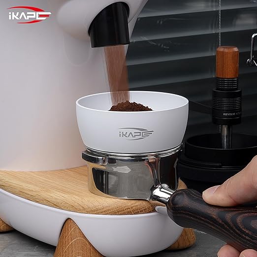 IKAPE Magnetic Dosing Funnel Set, 51MM Espresso Dosing Ring & Puck Screen Kit Compatible with Delonghi 51MM Bottomless Portafilter - with 8 Small Magnet (White)