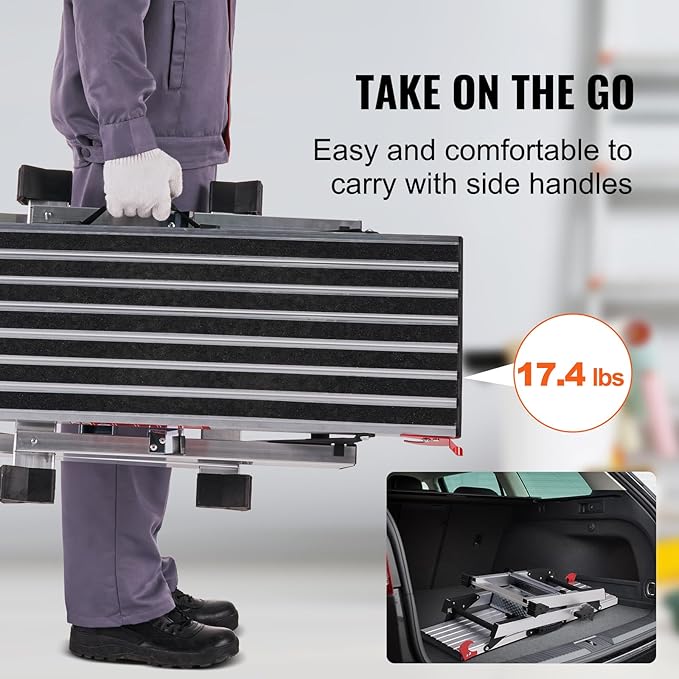VEVOR Folding Work Platform, 40"×12"×20" Aluminum Drywall Stool Ladder, 660 lbs Load Capacity Heavy Duty Work Bench w/Non-Slip Feet, Ideal for Washing Vehicles, Cleaning, Painting, Decorating