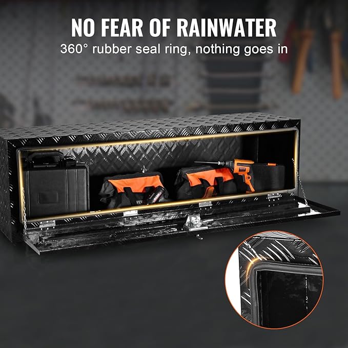 VEVOR Underbody Truck Box, 60" x 17" x 18" Pickup Storage Box, Heavy Duty Aluminum Diamond Plate Tool Box with Lock and Keys, Waterproof Trailer Storage Box with T-Handle Latch for Truck, Van, Trailer