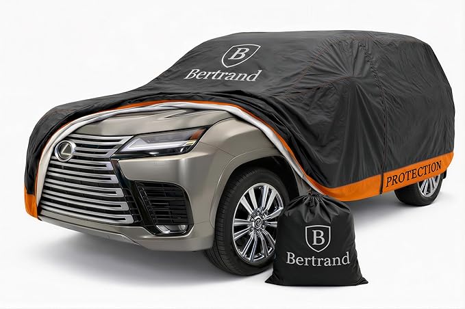 BERTRAND Premium SUV Car Cover (207x77 - Size - S3) - Waterproof All Weather | Mirror Pockets + Door Zipper | Cotton-Lined | UV Protection + Reduces Hail Impact | Extra Large SUVs