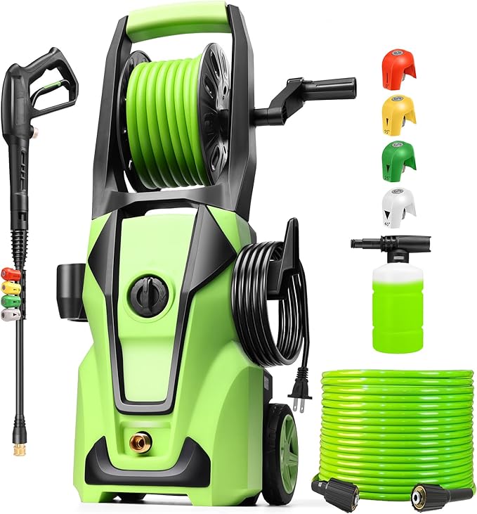 Pressure Washer 5000 PSI Adjustable Pressure, Power Cleaners Powered with 33ft Pressure Hose, 4 Nozzles and 500ml Foam Cannon, Cleaner Machine for Home, Car, Green