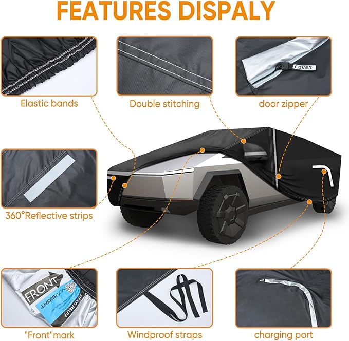 NOVSIGHT Car Cover for Cybertruck - Waterproof All Weather Full Car Covers with Zipper Door,Heavy Duty Outdoor Indoor Car Cover Custom for Tesla Cybertruck Rain Sun Snow Dust Protection