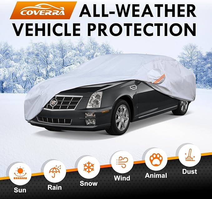 Car Cover Custom Fit for Cadillac XTS, DTS, CT6, 6 Layer Heavy Duty Waterproof All Weather Car Tarp Outdoor Protection with Cotton Lining