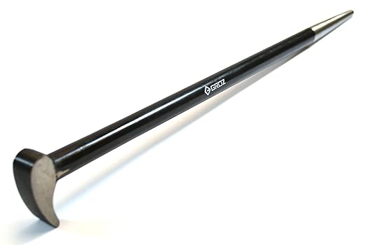 Groz 33152 16" Roll Head Pry Bar - Chrome Vanadium Steel, Heavy-Duty Forged Construction, Automotive Alignment Tool