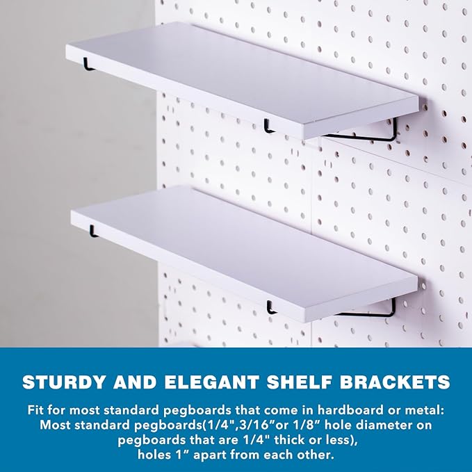 Pegboard Shelf Set - 6 Heavy Duty Peg Board Shelves & Steel Brackets, Organizer for Storage, Garage, Workbench, Craft, Office
