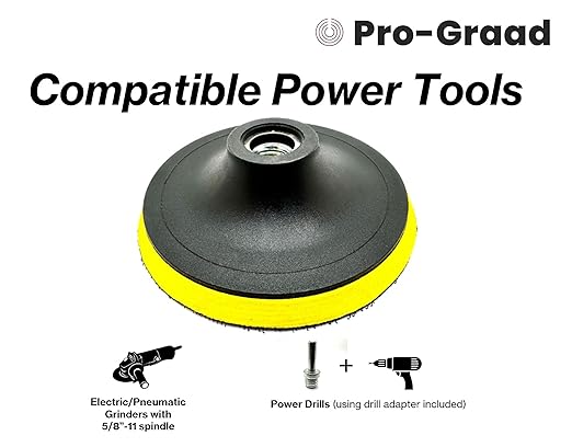 6" Hook and Loop Backing Plate for Soft Wool Polishing Buffering Pads, Backer Pad with 5/8”-11 (5/8 inch TPI), 6 inch Backup Pads for use with Angle Grinder or Drill – with Drill Adapter