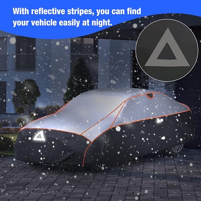 Favoto Hail Protector Car Cover - Sedan Cover Padded Snow Rain Hail Protection for Automobiles Outdoor Heavy Duty with Reflective Stripes Full Car Cover Fits Sedan up to 193"