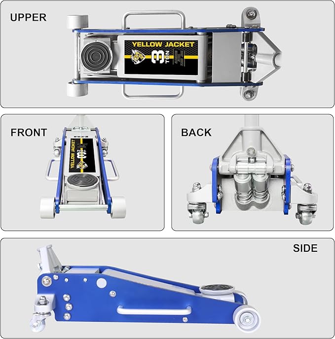YELLOW JACKET 3 Ton Low Profile Aluminum and Steel Floor Jack with 3 Ton Double Locking Jack Stands
