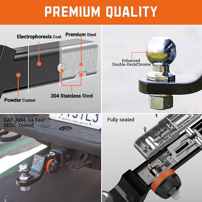Endo-Hitch Trailer Ball Mount, Reduce Sway Anti-Rattle, 2" Drop Hitch Without Ball Fit 1 inch Hole for 2" Receiver, Tow Hitch with Lock, 7500 LBS GTW