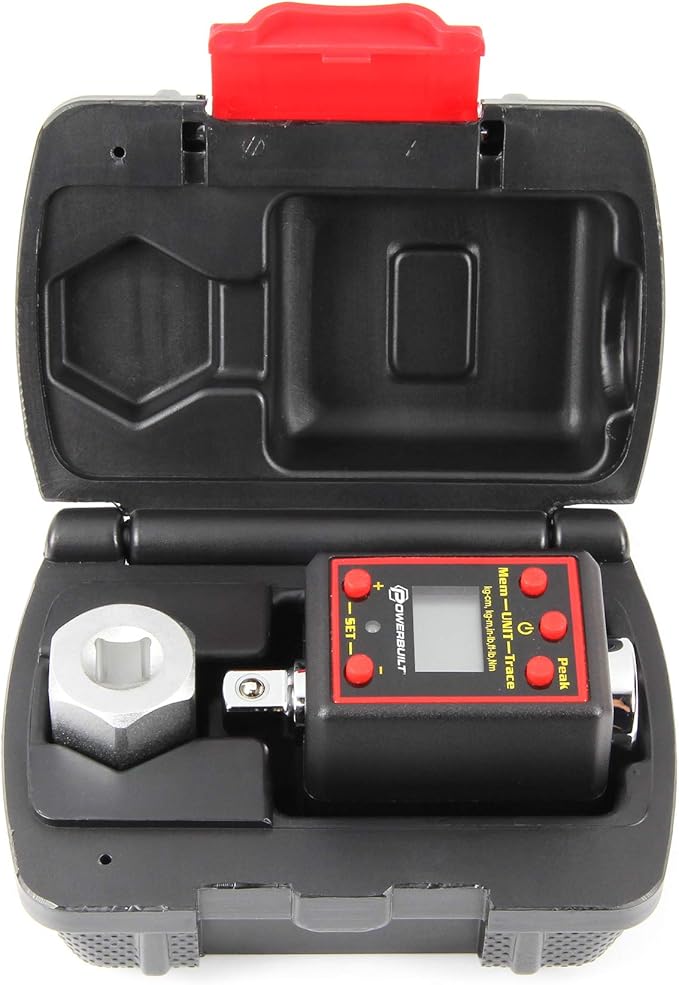 Powerbuilt Digital Torque Socket Adapter, 3/8 Inch Drive Ratchet to Torque Wrench Converter, LCD Display Screen, Five Units of Measure - Red 940963
