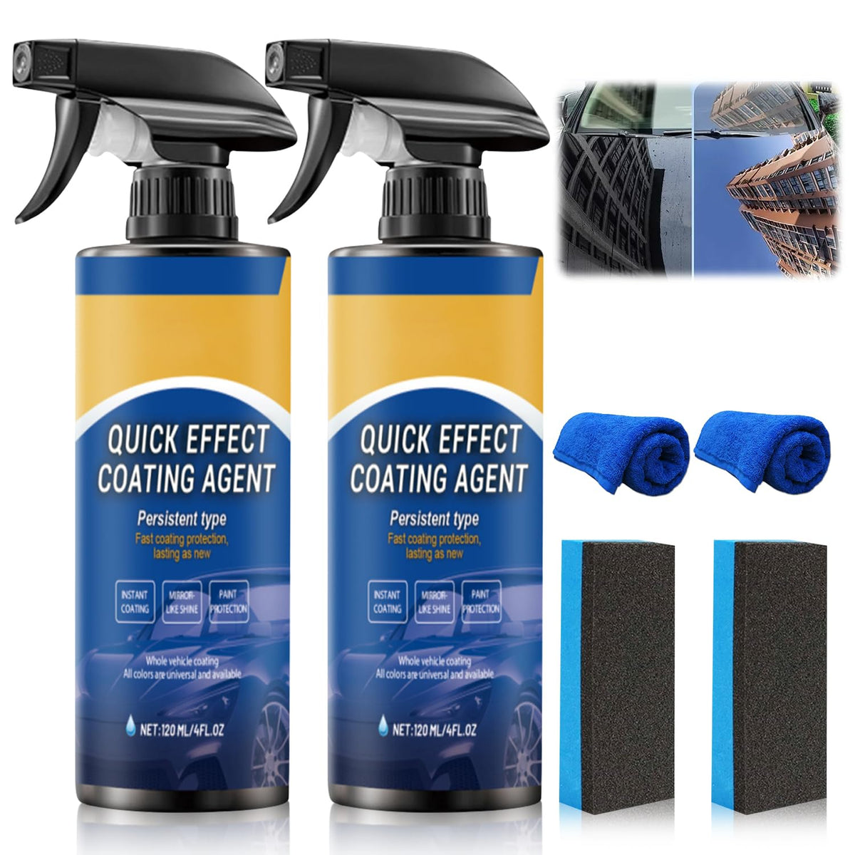 Car Coating Spray,New Quick Effect Coating Agent Spray,Quickly Coat Car Wax,Car Scratch Wax Polish Sprays Waterless Wash,Oil Film Emulsion Glass Cleaner with Sponge and Cloth,4FT.OZ (2PCS)