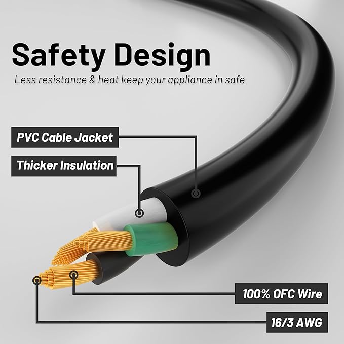 16/3 Black Indoor Outdoor Extension Cord 25 Ft Waterproof, Extension Cord with 3 Prong Grounded Plug,13A 1625W 16AWG SJTW, Flexible Weatherproof Power Cable for Offices, Gardens and Lawns