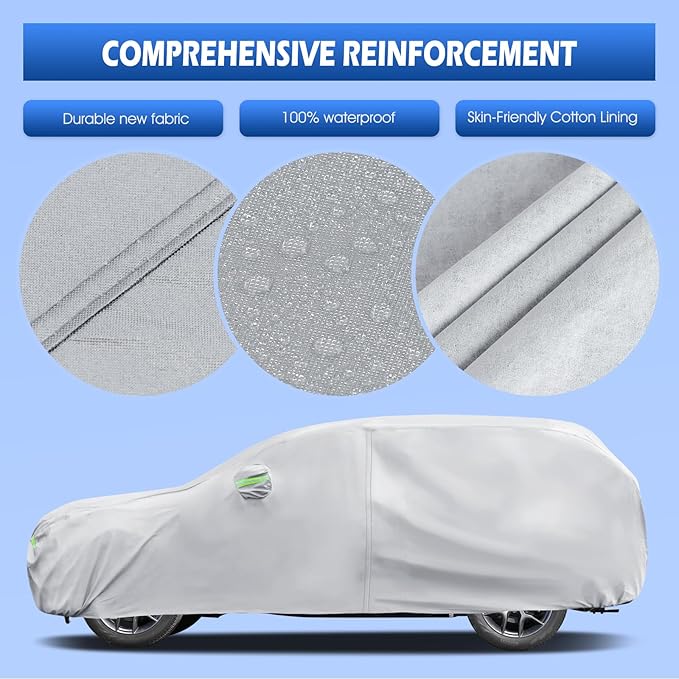 Car Cover Custom Fit for Jeep Grand Cherokee 2000-2026, Migaven Waterproof Full Exterior Cover Sun Rain Protection with Door Zipper and Cotton Lining, Silver