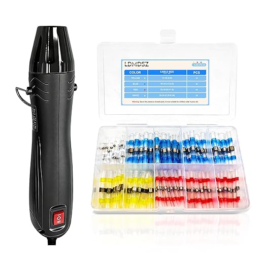 120PCS Solder Seal Wire Connectors Kit with Dual Temp Heat Gun, Heat Shrink Solder Butt Connectors Waterproof Electrical Terminals for Automotive Marine Boat RV Wiring Repair (120, Black)
