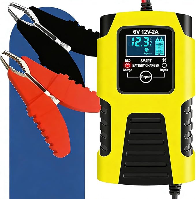 6V 12V Battery Charger Maintainer, 2-Amp Fully Automatic Smart Charger, Portable Trickle Charger,Car Battery Repair and Desulfator for Automotive,Boat,Motorcycle,Lawn Mower,RV,ATV,Toy Car