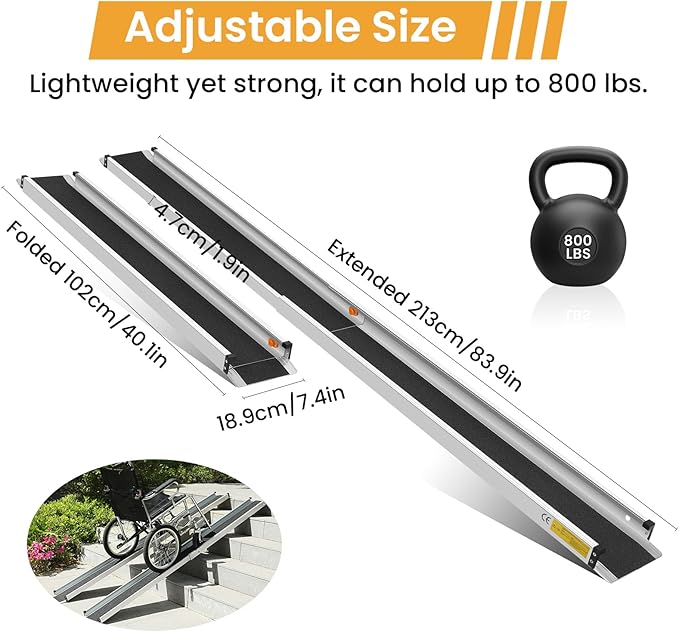 Wheelchair ramp 7FT, Lightweight, Retractable and Portable, can be Used for Wheelchair ramps, Comes with a Handbag