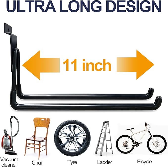 11 Inch Slatwall Hooks - 4 Pack Large Heavy Duty Garage Slatwall Accessories for Hanging, Black Slat Wall Hanger