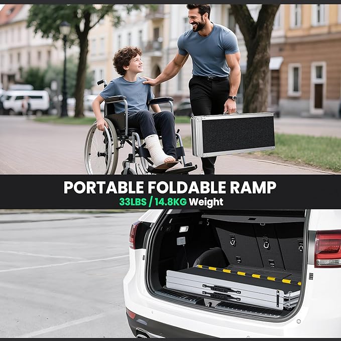 6 Feet Portable Wheelchair Ramp, 600 LBS Capacity Folding Aluminum Threshold Ramp with Anti-Slip Surface, Mobility Access Handicap Ramp for Home Steps, Doorway, Stairs, Doorways, Scooter