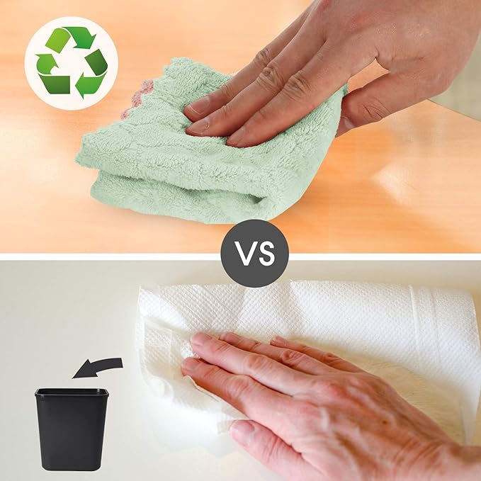 kimteny Cleaning Cloths Kitchen Towels Microfiber Washcloths Lint Free Dish Cloth Reusable Dishtowels Household Super Absorbent Fast Drying, 10"x10", Pack of 5 (Pink-Green)