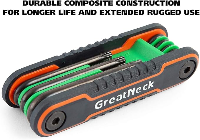 Great Neck 74206 25 Piece Folding Star, SAE, And Metric Hex Key Set, Allen Key Set, Labeled Wrench Sizes, Adjustable, Color Coded Body for Easy Identification