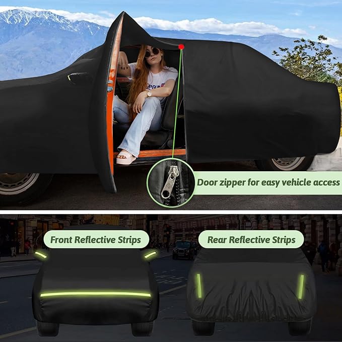 Car Covers for 1984-1996 Corvette C4, 6 Layers 210T Waterproof All Weather Rain Sun UV Protection Outdoor Full C4 Car Cover with Zipper Door & Windproof Straps-Black