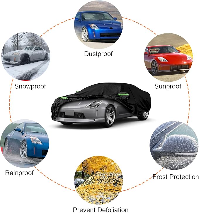 Waterproof Car Covers Replace for 2003-2009 Nissan 350Z, 6 Layers with Inner Cotton Liner Custom-Fit Outdoor All Weather Full Car Covers with Zipper Door for Snow Rain Dust Hail Protection