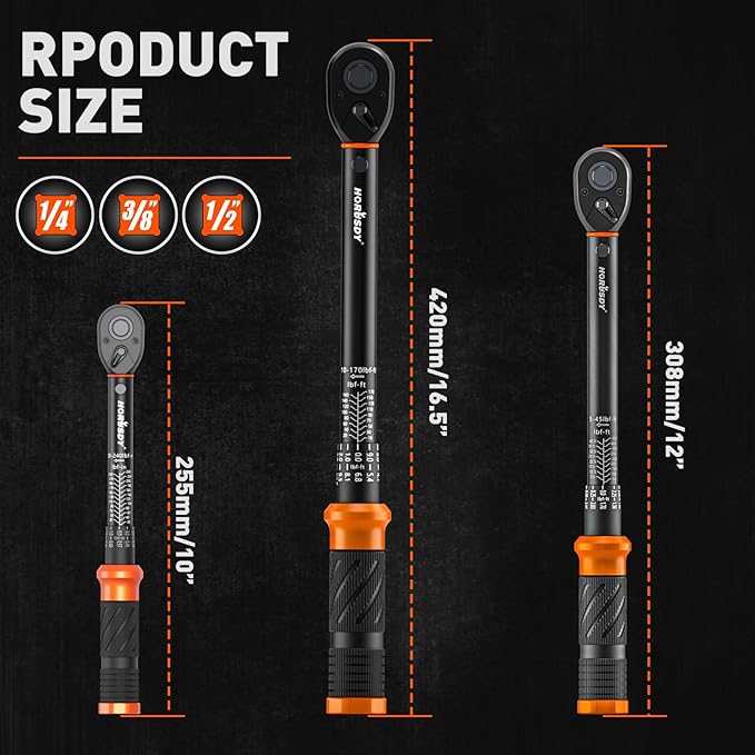 3Pack Torque Wrench Set, 1/4", 3/8", 1/2" Drive Click Torque Wrench Extra with Extension Bars & Adapters, Dual-Direction Adjustable Precision Torque Wrenches for Car, Motorcycle, Bike DIY Maintenance