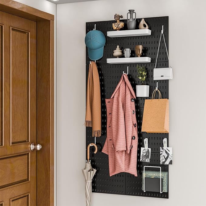 Wall-Mounted Pegboard Kit, 25.2" x 25.2" Organizer Panel – Large, Cost-Effective & Nail-Free Installation Black
