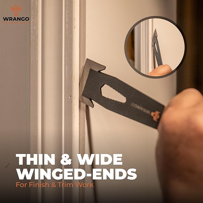 Wrango Tools - 9.5" Trim Bar Pry Bar - Patented Flat Bar Nail Puller with Wide Winged Ends & Shock Absorbing Grip - Lifetime Warranty - 5% Donated To Help Farmers, 2pk