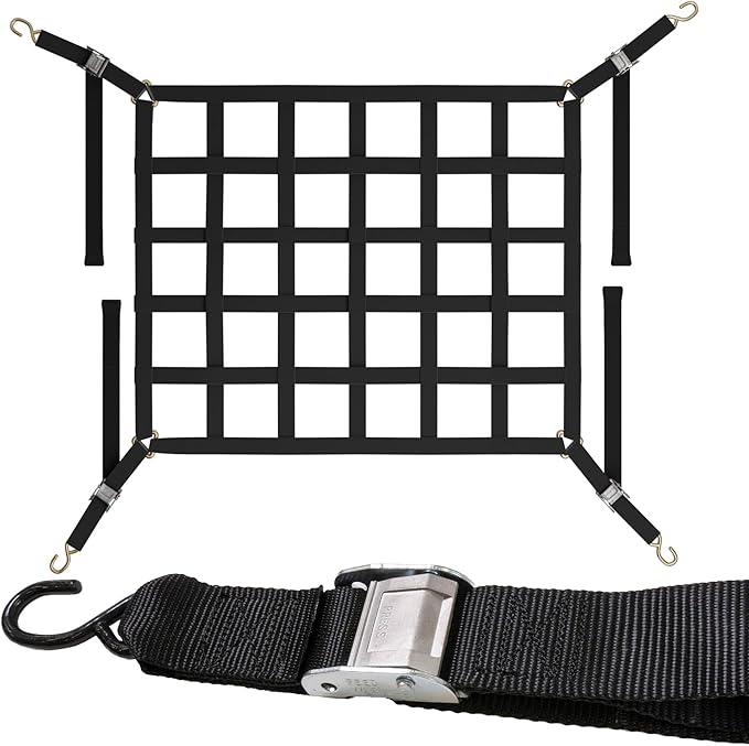 US Cargo Control Cargo Net for Pickup Truck Bed 4.2 FT x 3.5 FT, Adjustable Truck Cargo Net with S-Hooks & Cam Buckles, Fits Short Pickup Beds - Can Also Use in Trailers, Garages, Sheds