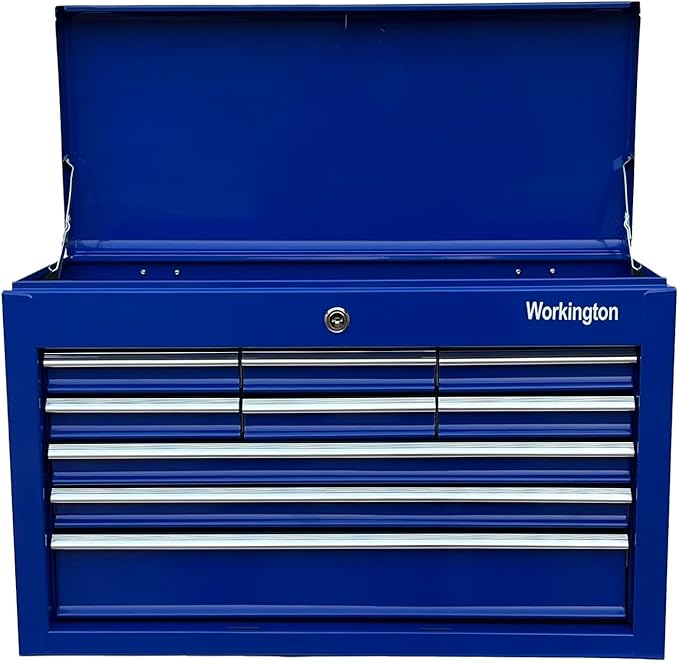 Workington Portable Metal Tool Chest with 9 Drawers, 24" 9-Drawer Tool Chest Cabinet with Ball Bearing Drawer Slides, Steel Tool Storage Box Organizer 4006 Blue