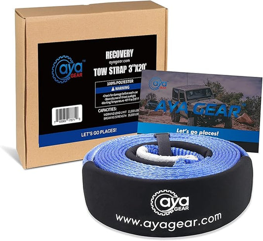 Recovery Tow Straps 3" x 20' |Tree Saver Winch Strap|Heavy Duty 35,000lbs Break Strength |Triple Reinforced Loop End | Use for Emergency 4x4 Towing or Recovery Tow Rope