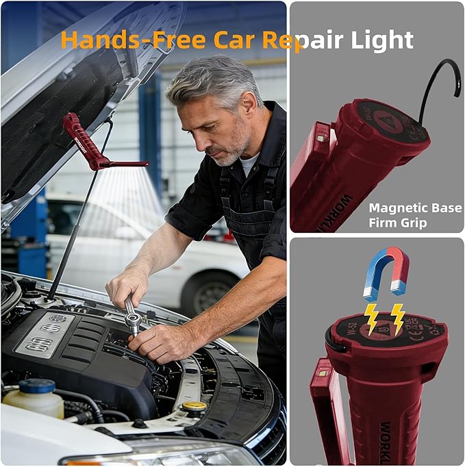 Rechargeable Work Light for Mechanics, Tool Fathers Day Dad Gifts for Men Him Husband Birthday Torch Grill Light Inspection Lamp with Magnetic Base Hook, 5 Modes 360° Rotate Car Repair 4 Pack