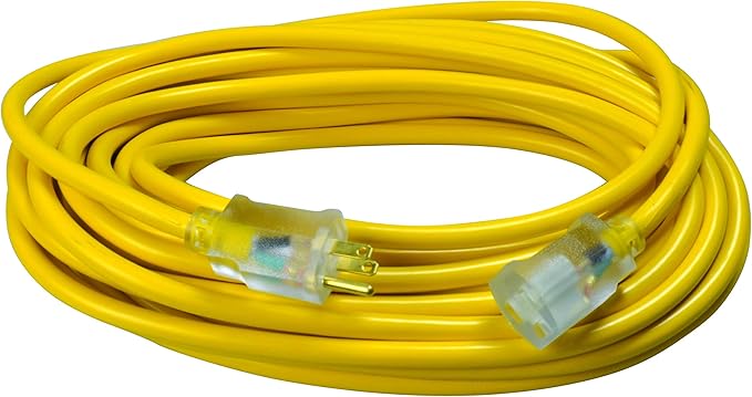 Southwire Outdoor Extension Cord, 50 Ft, 12 gauge 3 prong, Heavy Duty, SJTW Cord, Yellow, 2588SW0002