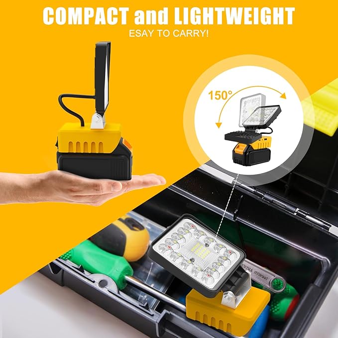 Cordless LED Work Light Compatible with Dewalt 18V 20VBattery, T-SUNiceM 5000LM Flashlight, 20V Battery Flood Work Light 140°Adjust with Low Voltage Protection for Outdoors and Job Site Lighting