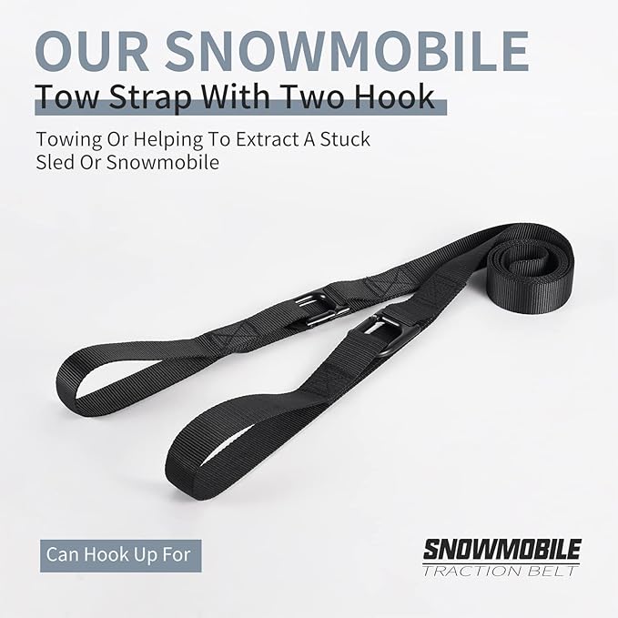 Heavy Duty Snowmobile Tow Straps, Long Reinforced Emergency Gear ATV Tow Rope with Two Hooks 3 Point Strips, Sled Pulling Straps for Ski Snowboard Accessories Kit
