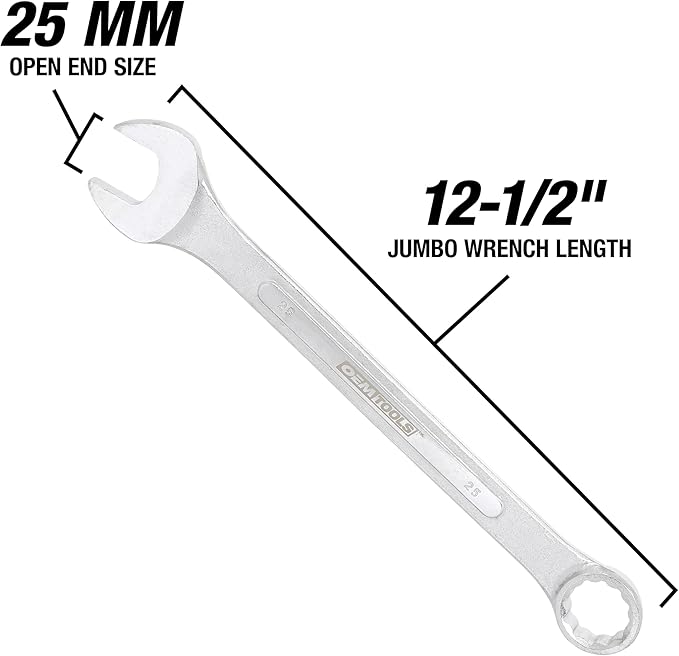 OEMTOOLS 22125 25mm Jumbo Combination Wrench, Chrome Plated, Raised Panel Design, Metric