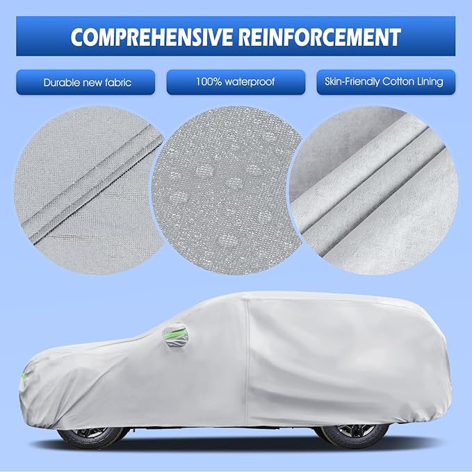 Car Cover Custom Fit for Ford Explorer 1995-2026, Migaven Waterproof Full Exterior Cover Sun Rain Protection with Door Zipper and Cotton Lining, Silver
