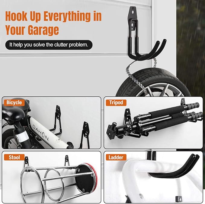 Garage Hooks, 17 Pack Assorted Wall Mount Tool Hangers with Anti-Slip Rubber Coating, Easy Installation with Screws & Anchors for Garage, Shed, Workshop Organization & Storage