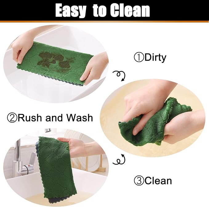 Mordimy 24 Pack Kitchen Towels (20" x 10", Dark Grey & Grass Green), Super Soft and Absorbent Dish Towels, Coral Velvet Microfiber Cleaning Cloth, Nonstick Oil Fast Dry Dish Cloths