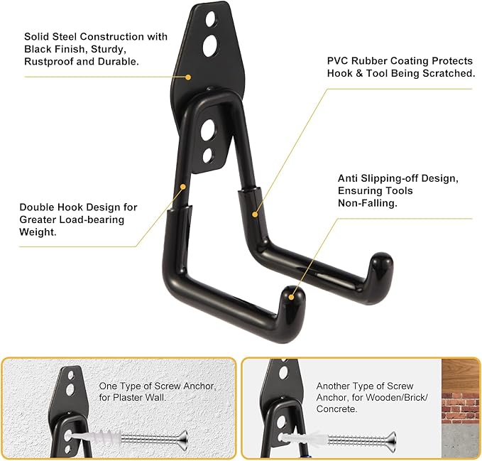 Garage Hook Heavy Duty Wall Storage Hangers, 30 Pack Garage Storage Hooks Steel Tool Black for Ladders, Ropes, Garden Tools