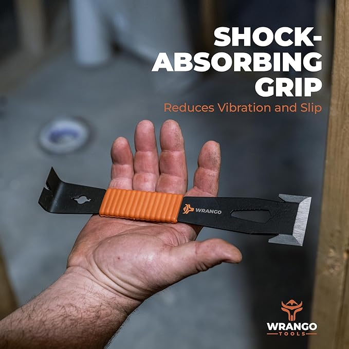 Wrango Tools - 9.5" Trim Bar Pry Bar - Patented Flat Bar Nail Puller with Wide Winged Ends & Shock Absorbing Grip - Lifetime Warranty - 5% Donated To Help Farmers, 2pk