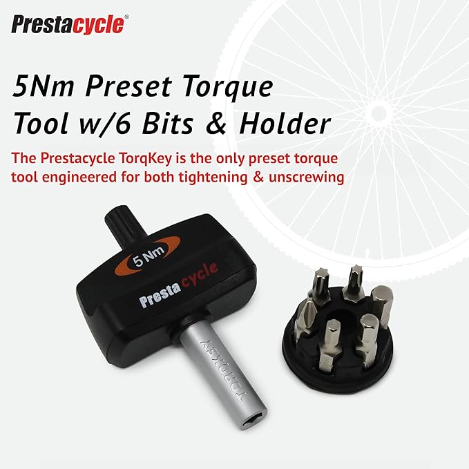 Prestacycle Mini Bike TorqKeys - Preset Torque Tool w/6 Bits & Holder – Compatible with Standard 1/4" hex bit - Choose from Sizes: 3Nm, 4Nm, 5Nm.