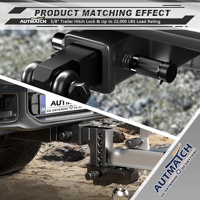 AUTMATCH Trailer Hitch Lock 5/8" - 3" Extra Long Span & Anti-Theft Hitch Locking Pin, Fits Class III IV 2" Receivers, Heavy Duty Towing Lock Pin for Jeep, Trailer, Truck, RV, Bike Rack, Black