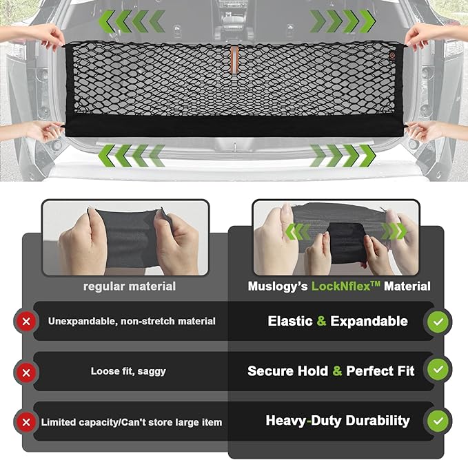 Muslogy for Maverick Cargo Mesh Net Accessories Stretchable Trunk Organizer Cargo Elastic Mesh Bed Net with Hooks Compatible with Ford Maverick XL XLT 2022 2023 2024 2025