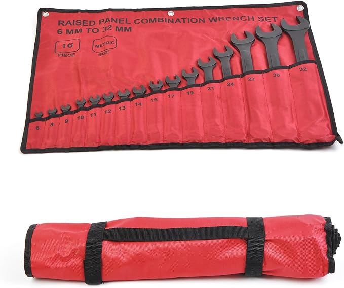 16 Piece Metric Combination Wrench Set 6mm to 32mm Metric Wrench Set with Roll Up Pouch